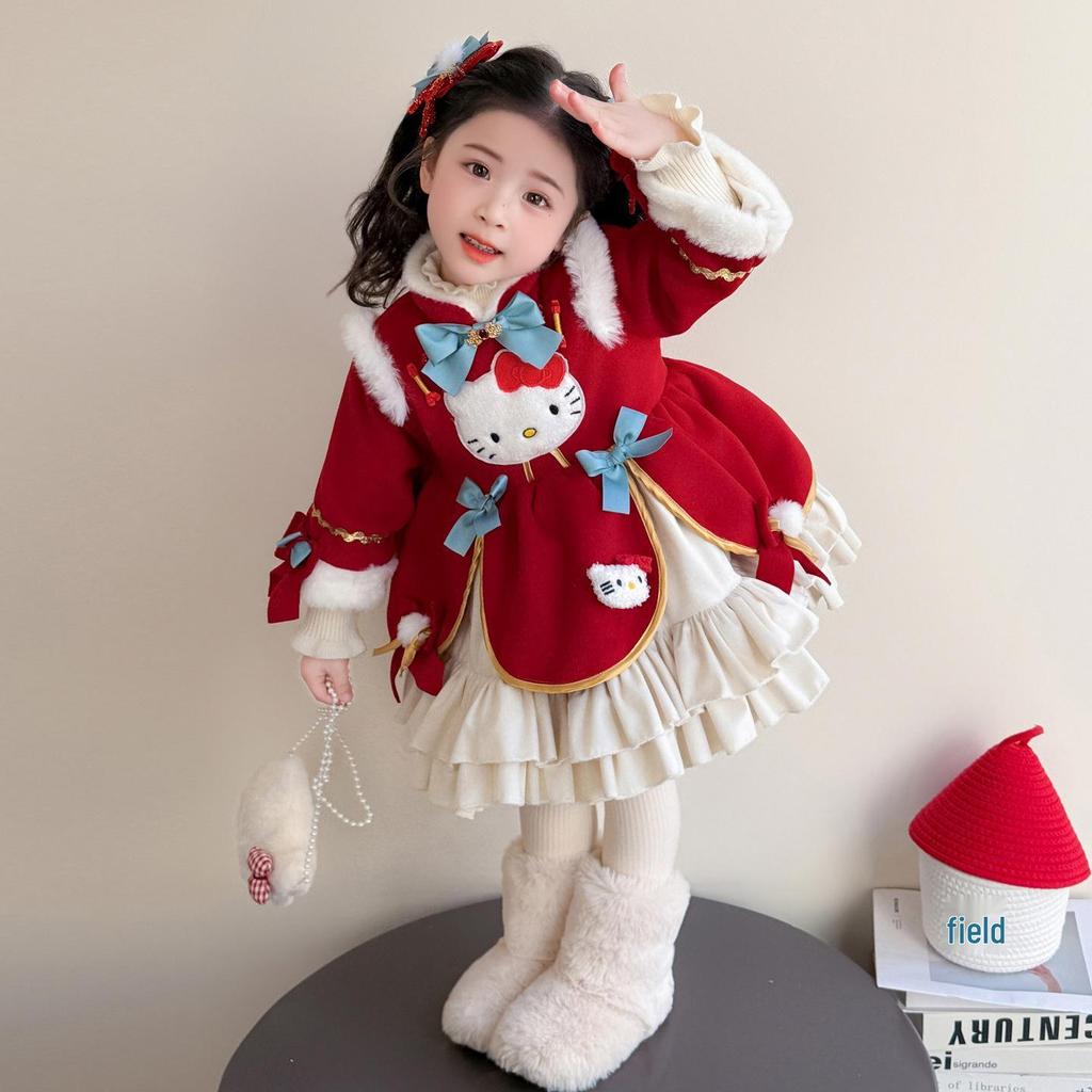 Girls' 2025 Cartoon Cat Lolita Princess Dress - New Year & Birthday Outfit