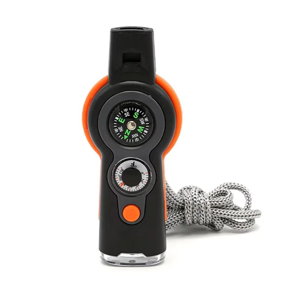 Camping Hiking 7in1 Outdoor Multifunctional Survival Whistle Flashlight Compass Thermometer Magnifier Reflector Magnifying Glass оранжевый
