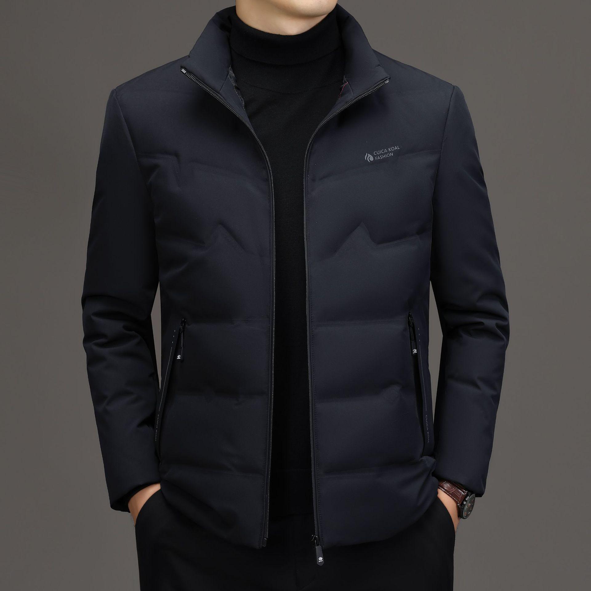 

Winter 2025 Men s White Stand Collar Duck Down Jacket - Warm Casual Fashion Coat L Темно-синій