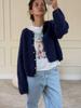 Cardigan da Donna in Lana Stile Pigro Lavorato a Maglia Girocollo Largo Giacca Corta Morbida Maglione a Manica Lunga, Beige