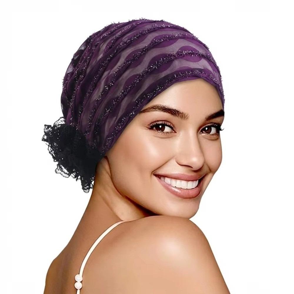 Versatile Soft Lace Curling Hat Polyester Breathable Elastic Curly Hair Hat Solid Color Dome Mesh Lace Pullover Cap Headgear