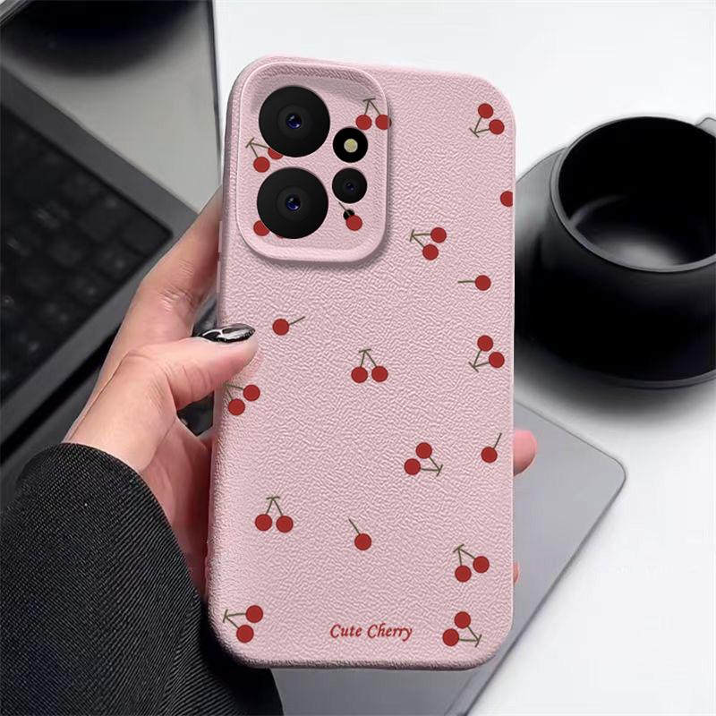 Little Cherry Print TPU Matte Leather Texture Slim Case For Xiaomi 13T Pro Poco X6 Redmi Note 14 Pro 13 12 11 Soft Shockproof Protection Phone Cover