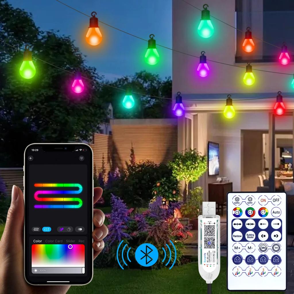 Outdoor Waterproof LED String Light USB 10M 50 Bulbs Fairy Lights Bluetooth Christmas LED Garland Lamp Room Garden Camping Decor