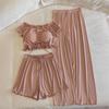 Women's Summer Modal Off-Shoulder Pajamas - Short-Sleeved, Sweet & Spicy Style with Chest Pads