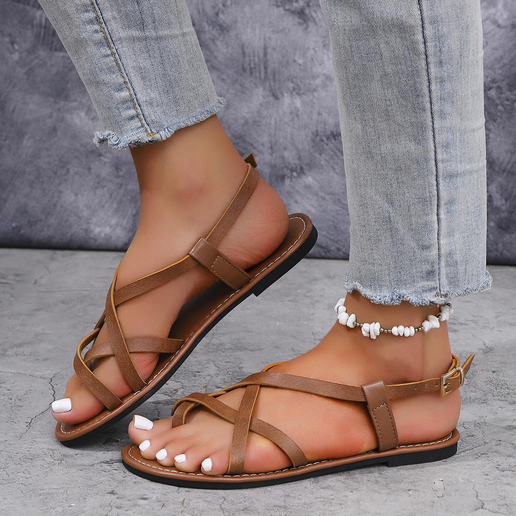 Women Sandals 2025 Summer New Women Flat Bottom Roman Sandals with Non Slip Rubber Soles Ladies Daily Sandalias De Mujer