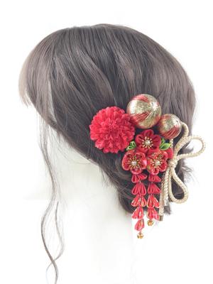 [Handmade by NANA] Hair Ornament, Tsumami Zaiku (traditional Japanese Fabric Flower Making), Japanese Ball, Ribbon, for Coming-of-Age Ceremony,