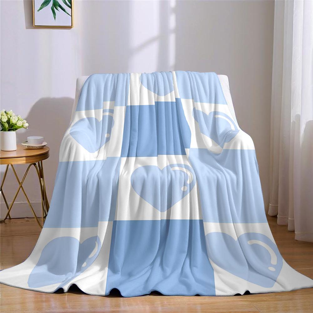 Blue Heart Checker Flannel Blanket Warm Soft Halloween Christmas Couch Warm Cozy Decorative Decor Gift for All Season