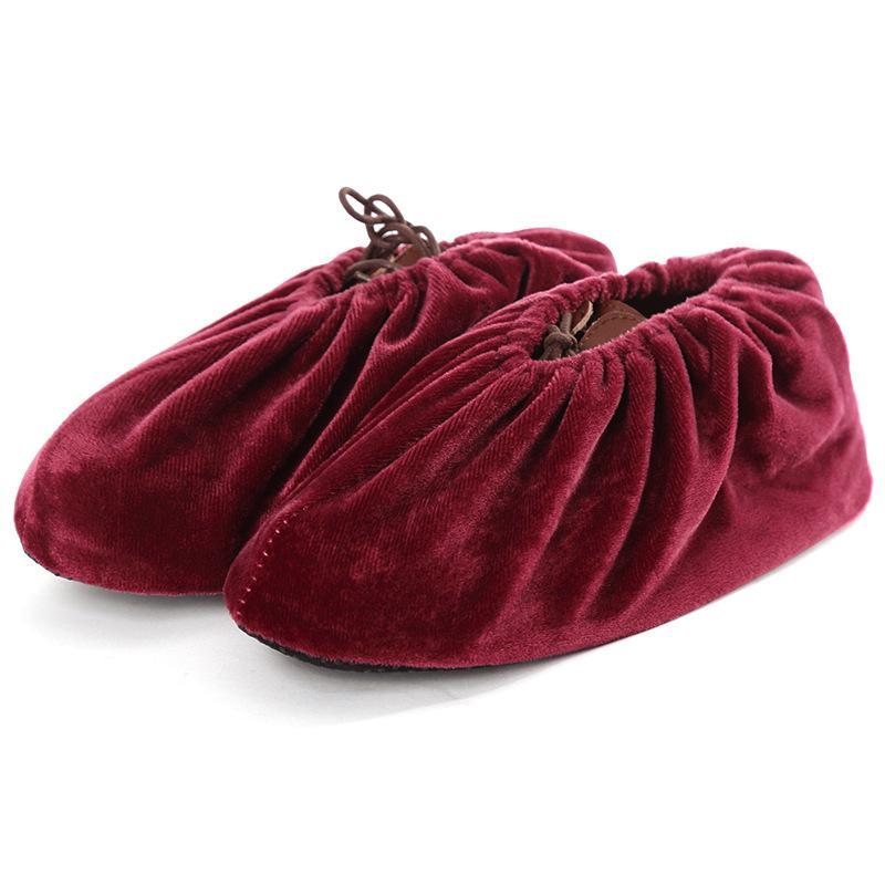 Thick Flannel Shoe Covers 1 Pair Portable Reusable Non-slip Overshoes for Travel Hotel Indoor Foot Protection