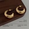 Lava texture hollow C ring earrings earrings niche sculpture metal earrings high-end personalized fashion earrings