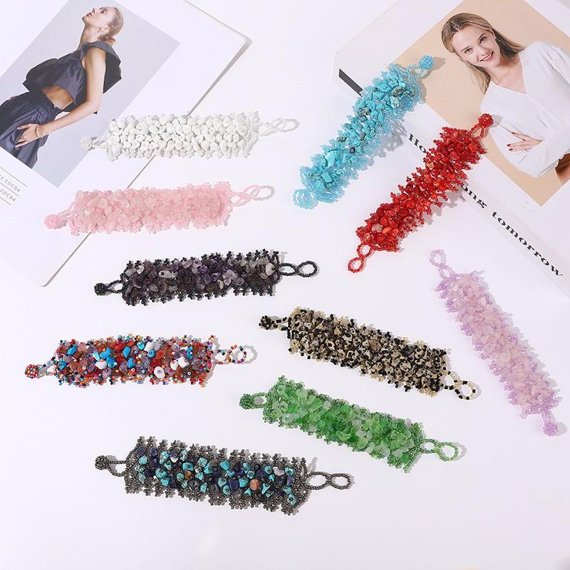 Handmade Bohemian Ethnic Style Beaded Bracelet With Natural Stone Chips Hollow Seed Beads Women Men
