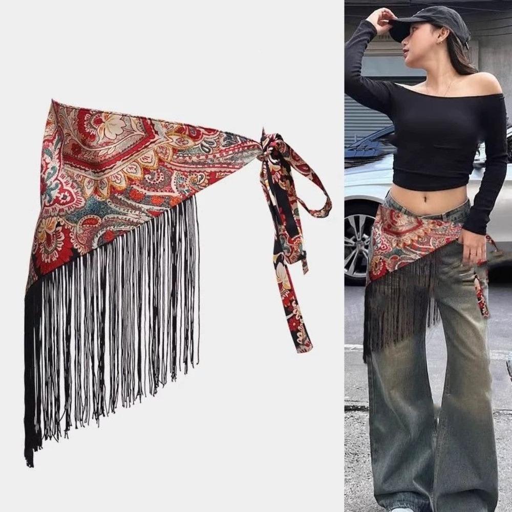 Chinese Style Ethnic Triangular Waistband Embroidered Printing Bohemia Wide Waistband  Female