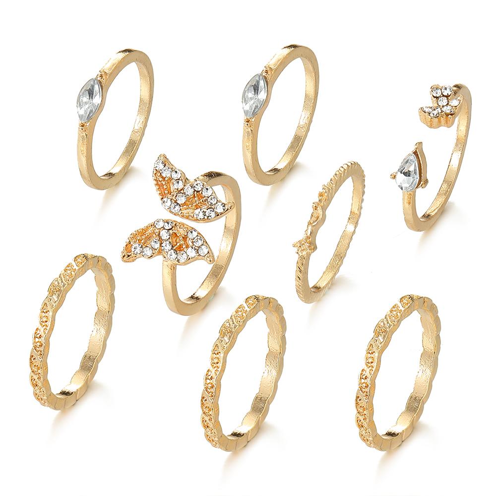 

Роскошные ювелирные изделия с резьбой в виде бабочки и бриллианта, темперамент, элегантный женский универсальный шарм, набор открытых колец золотой