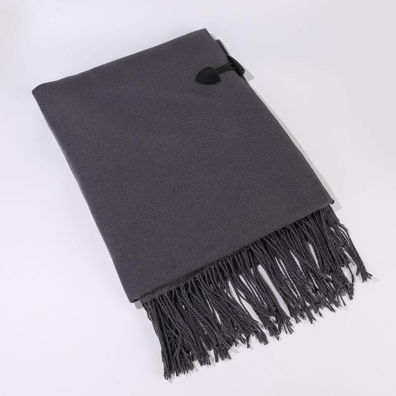 Women’s V‑Neck Knitted Poncho Cape with Toggle Buckle – Mid‑Length Autumn Winter Fringe Shawl Cardigan