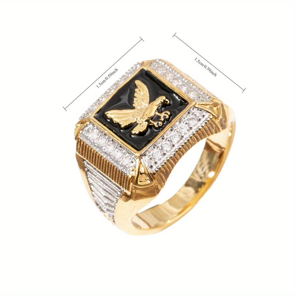 Luxury, high-end, atmospheric, men's fashionable eagle ring with diamond inlay around the perimeter, versatile ring with temperament