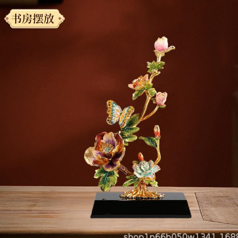 Enameled Metal Decorative Sculpture Plant Design Luxury Home Tabletop Ornament Zinc Alloy Crafted Statement Piece
