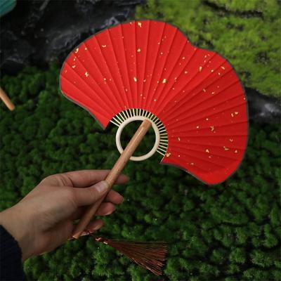 DIY Double-sided Ginkgo Round Fan Exquisite Portable Hand Circular Fan Vintage Rice Paper Fan Calligraphy Painting