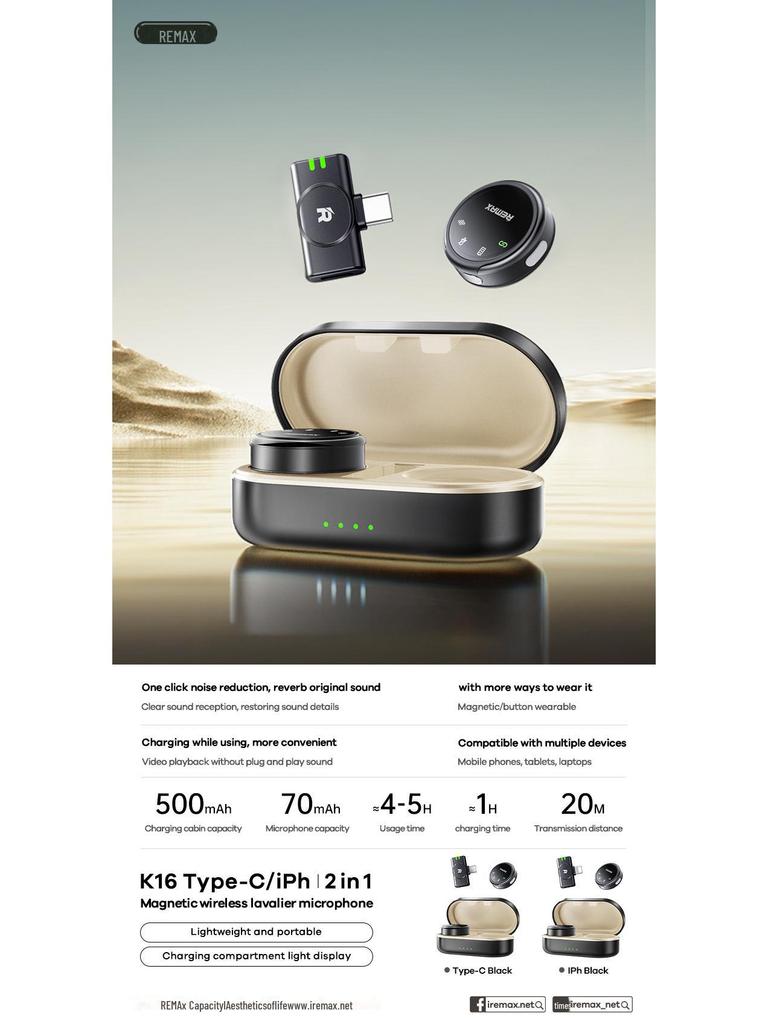 Remax Wireless Noise-Reduction Microphone for Outdoor Live Broadcasts and Interviews