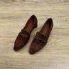 Ladies' Handmade Minimalist Suede Leather Shoes, Brown Velvet Leather Fried Surface Twisted Rope Women's Shoes