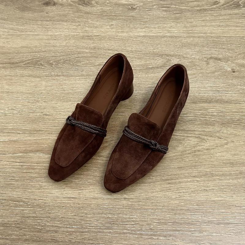 Ladies' Handmade Minimalist Suede Leather Shoes, Brown Velvet Leather Fried Surface Twisted Rope Women's Shoes