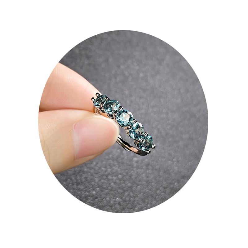 Luxury Peacock Blue Gemstone Ring with Diamond Accents and Imitation Blue Topaz