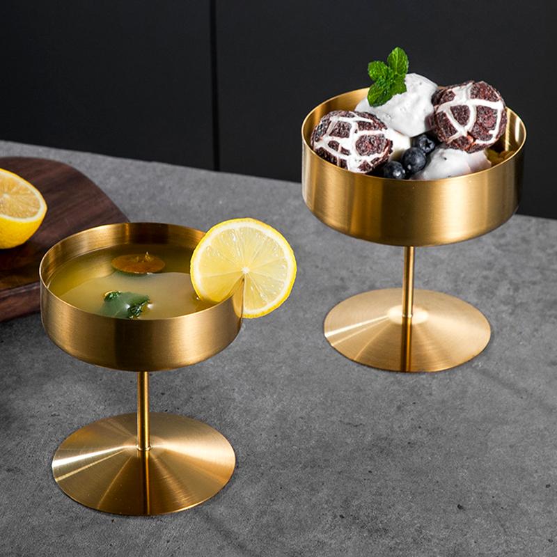 1Pc High Footed Easy To Clean Pudding Cafe Dessert Cup Hotel Stainless Steel Fruit Ice Cream Bowl