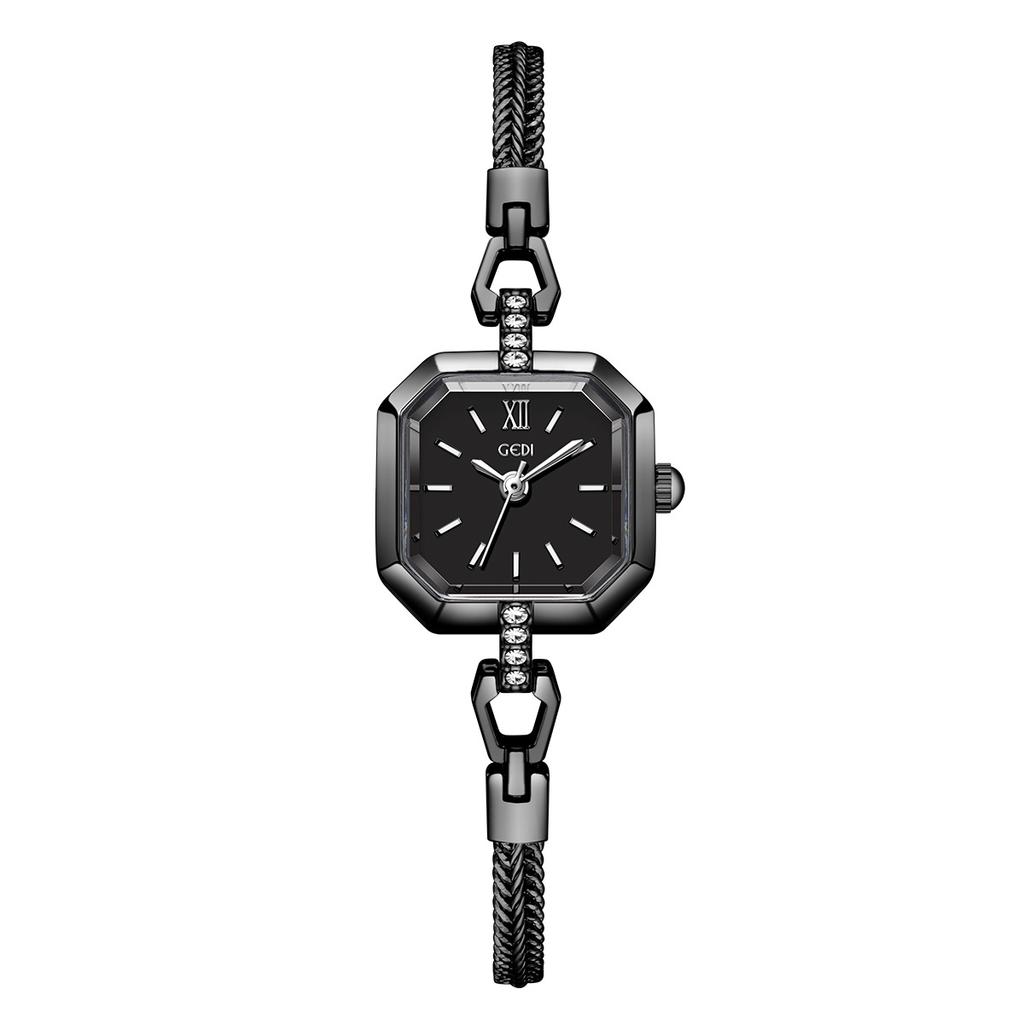 Square Fashionable Exquisite High-End Alloy Quartz Watch, Light Luxury Retro Niche High-Value Women'S Watch