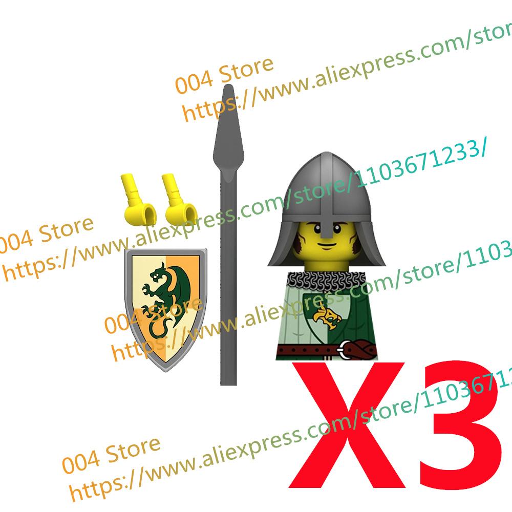 N511U-518U N335-337 Mittelalterliche Burg Ritter Bausteine Figuren Vierseitiger UV-Druck Waffen Zubehör Spielzeug Kindergeschenke F030
