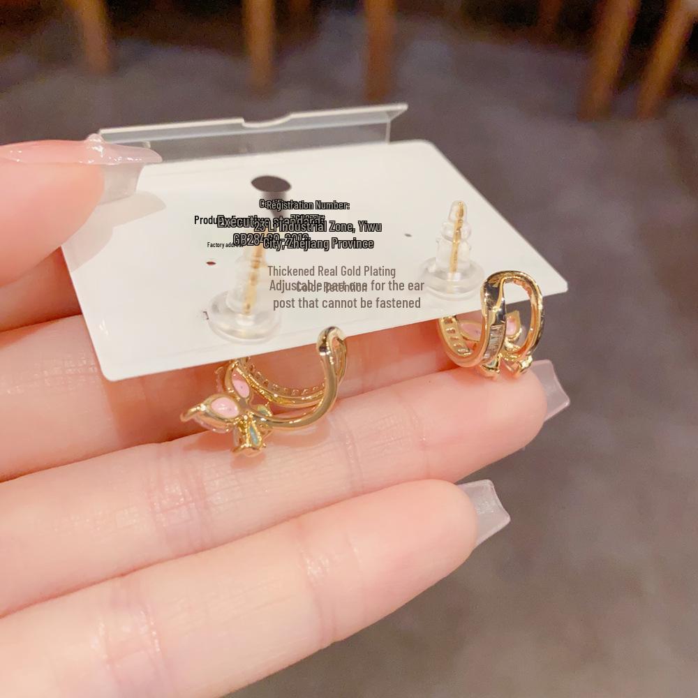 Elegant Zirconia Enamel Butterfly Stud Earrings – Unique, Shiny Design for Women