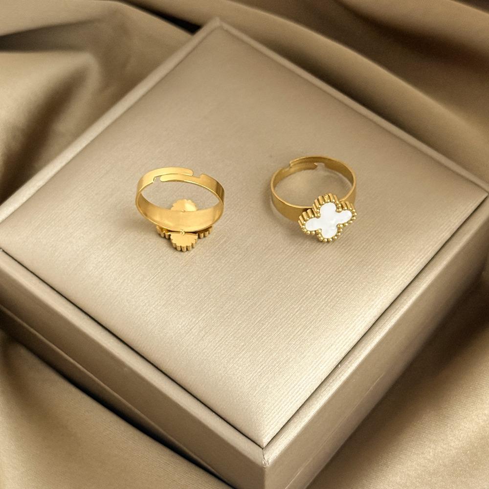 13mm Vierblättriger Kleeblattring 18K Vakuumbeschichtet Verstellbares Offenes Design Damenring