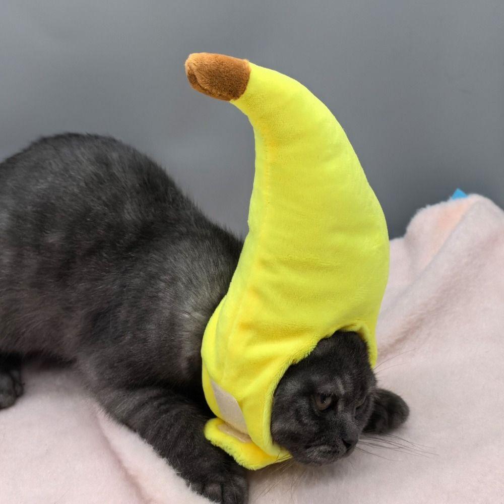 Adjustable Banana Cat Head Cover Cute Pet Headwear Funny Role-Playing Costume Pet Party