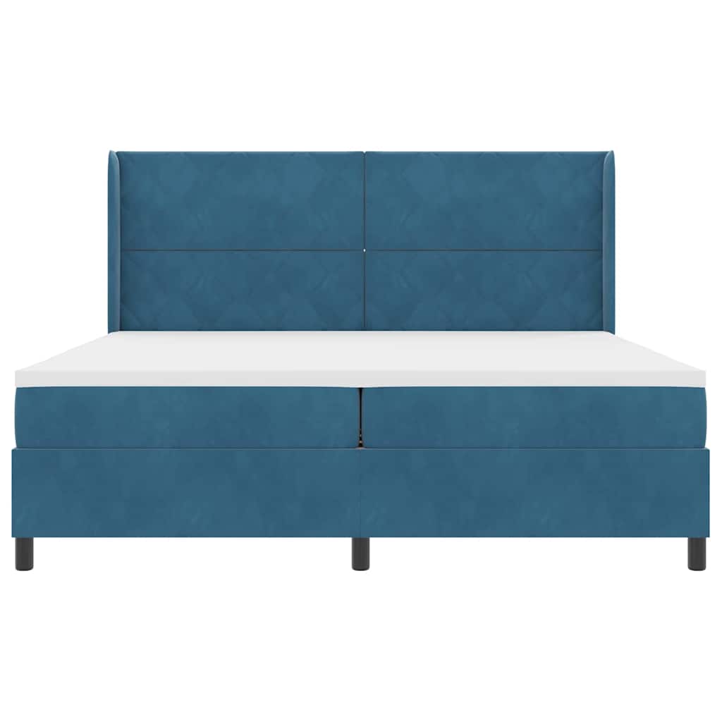 Box Spring Bed with Mattress and Headboard Blue 200 x 200 cm Velvet