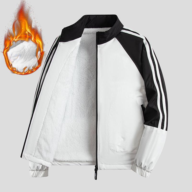 Herbst und Winter Neue Herren Casual Sport Stehkragenjacke, Gefüttert und Verdickt Warm Dreistreifig Trendige Herren Baseballjacke