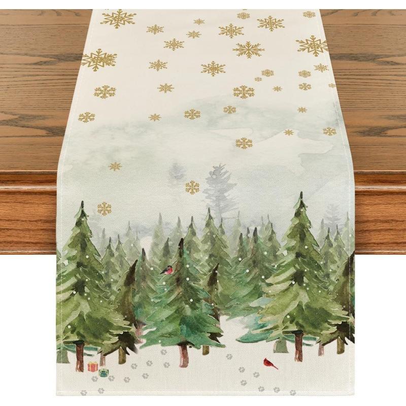 Runner da Tavola Fiocco di Neve Festivo Robusto Lino Decorazione Albero di Natale Copritavola da Pranzo