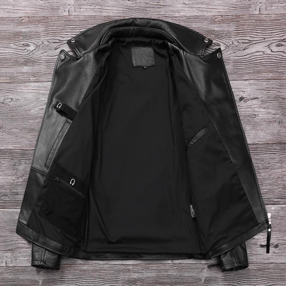 Chinese Size Heavy Motorcycle Jacket Natural Cowhide Leather Top Layer Causal Vintage Retro Moto Suit Leather Coat Winter