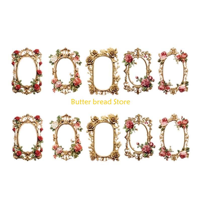 W89C 10Sheets Vintage Embossed Cutout Frame Collage Cards Scrapbooking Background Collage Paper for Journaling Paper Craft