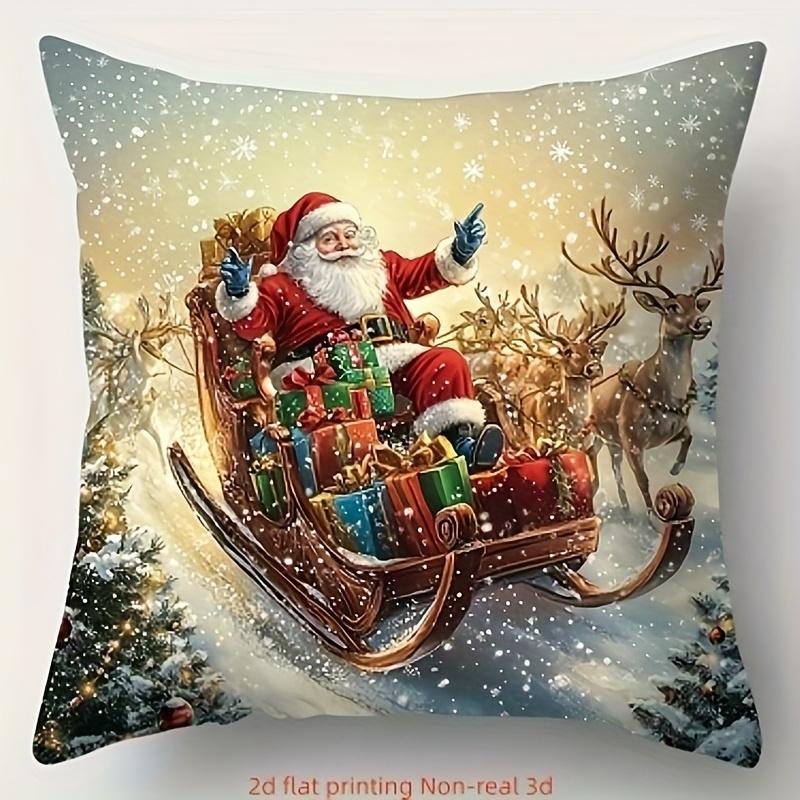 

New Christmas Themed Pillow Cover With Santa Claus Snowman Pattern Suitable For Sofas Offices Pillowcases Home Decor 18x18Inch