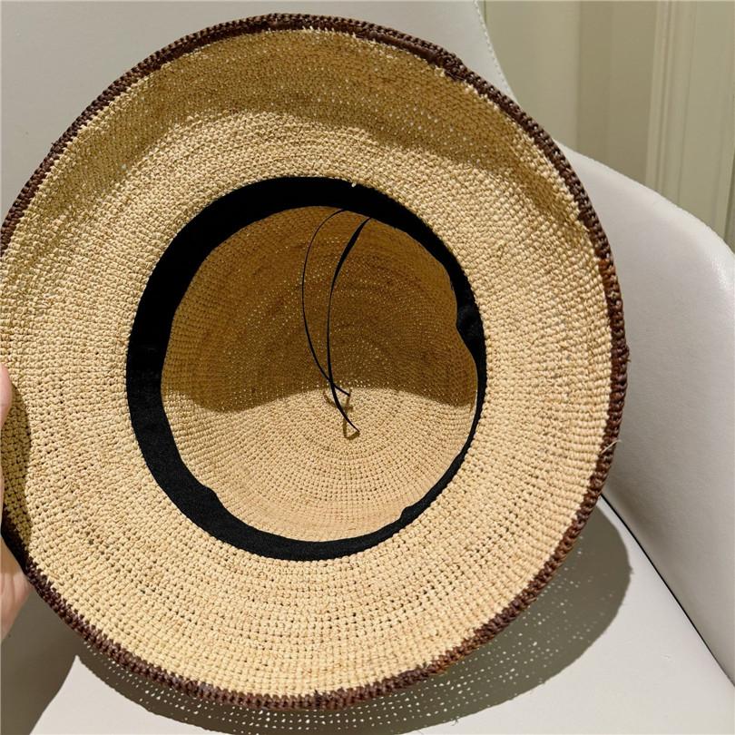 Ins Chic Summer Colored Square Stitching Decoration Hand Raffia Grass Sunshade Lady Bucket Cap Women Leisure Hat