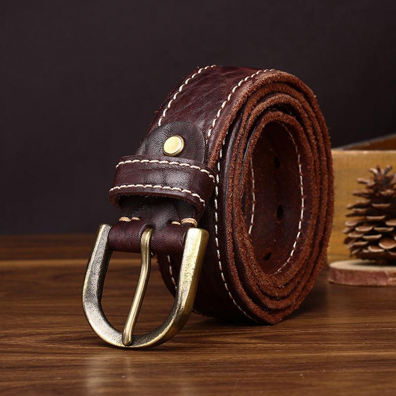 Thickened Personalized Trend Retro Rough Pattern Belt Men'S Leather Pin Buckle First Layer Cowhide Tree Pattern Jeans Belt Men'S