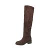 Stiefel aus Veloursleder Damen Ritterstiefel Retro Wildleder Dicke Ferse Quadratische Spitze 2025 neue geraffte kniehohe Stiefel Kinder