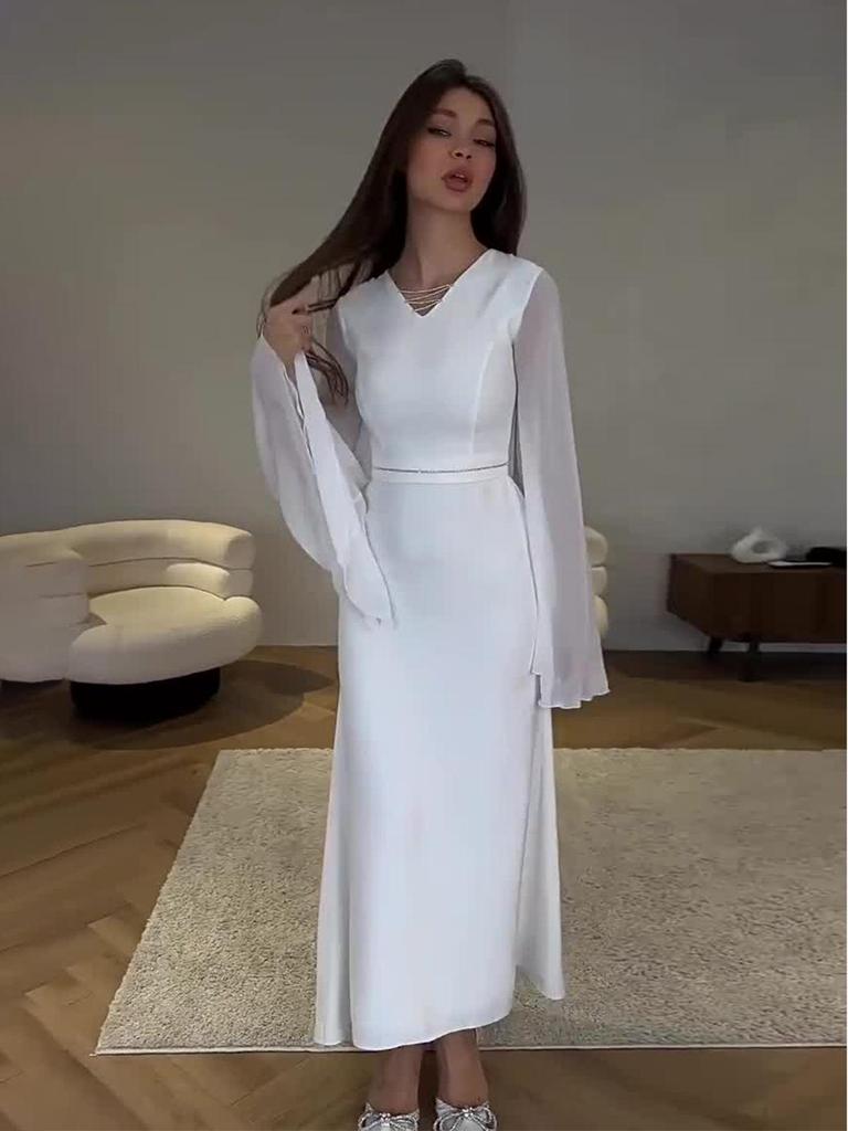 Rochie Bodycon Creion cu Mânecă Lungă și Decolteu în V, Mărimi Mari - Colecția Toamnă 2025