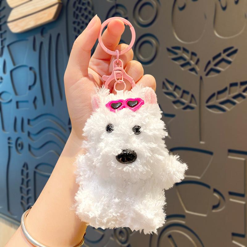 West Highland Terrier Pendant Plush Toy Puppy Car Keychain Dog Doll Accessories