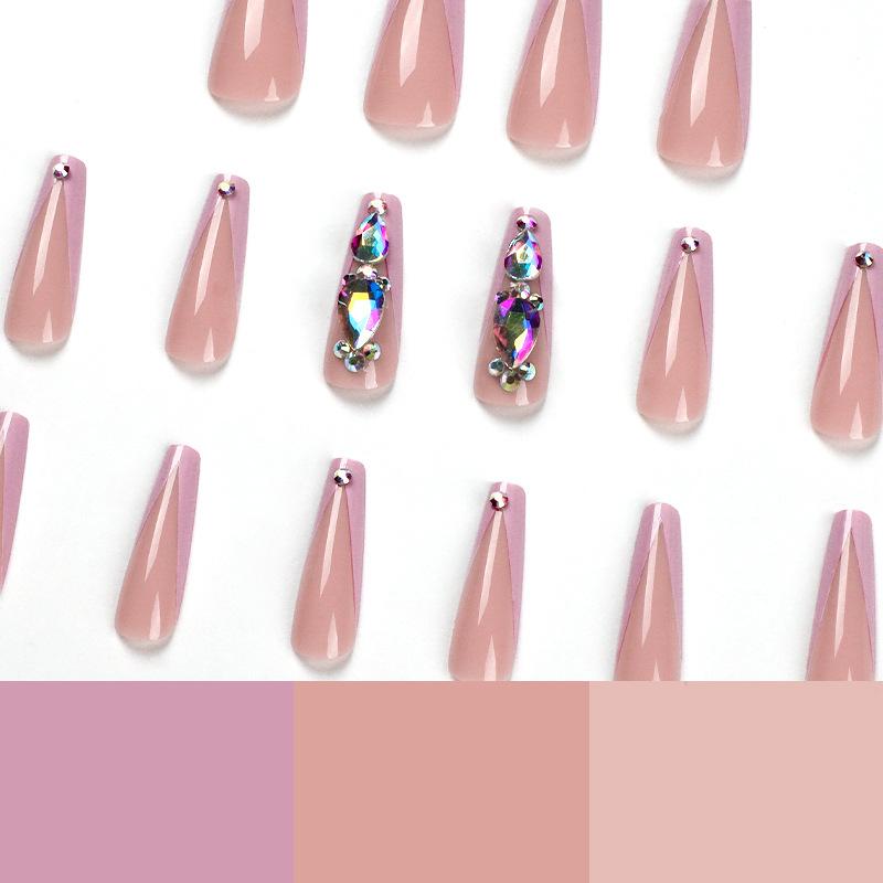 Wearable Nail Art Long Ballet Pink Wearable Nail Long Rhinestone Nail Art Finished Press on nail