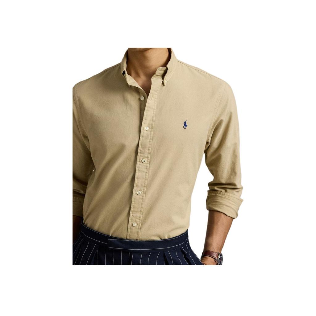 Polo Ralph Lauren Solid Color Single-Breasted Long Sleeve Shirt Men Shirts Khaki 710960612002
