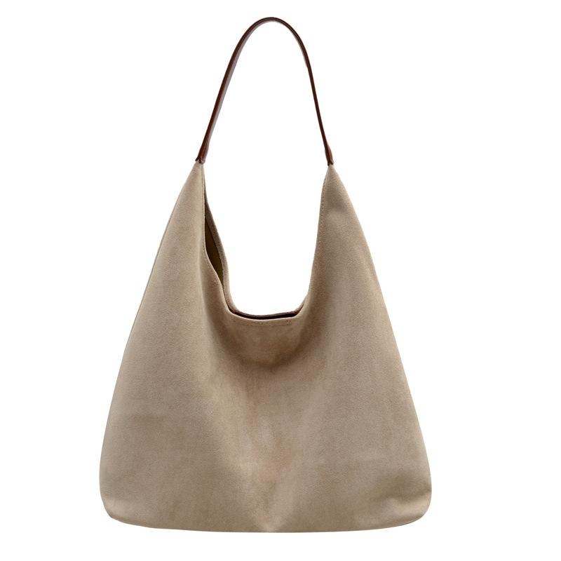 Popular Korean retro simple suede texture tote bag women s casual commuting versatile shoulder bag