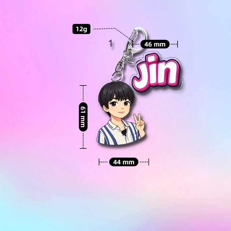 Portachiavi Carino Casual Stile Cartone Animato BTS, Portachiavi Bangtan Boys con Figura Cartone Animato e Targhetta Colorata, Ciondolo Borsa Idol Kpop per Fan ARMY