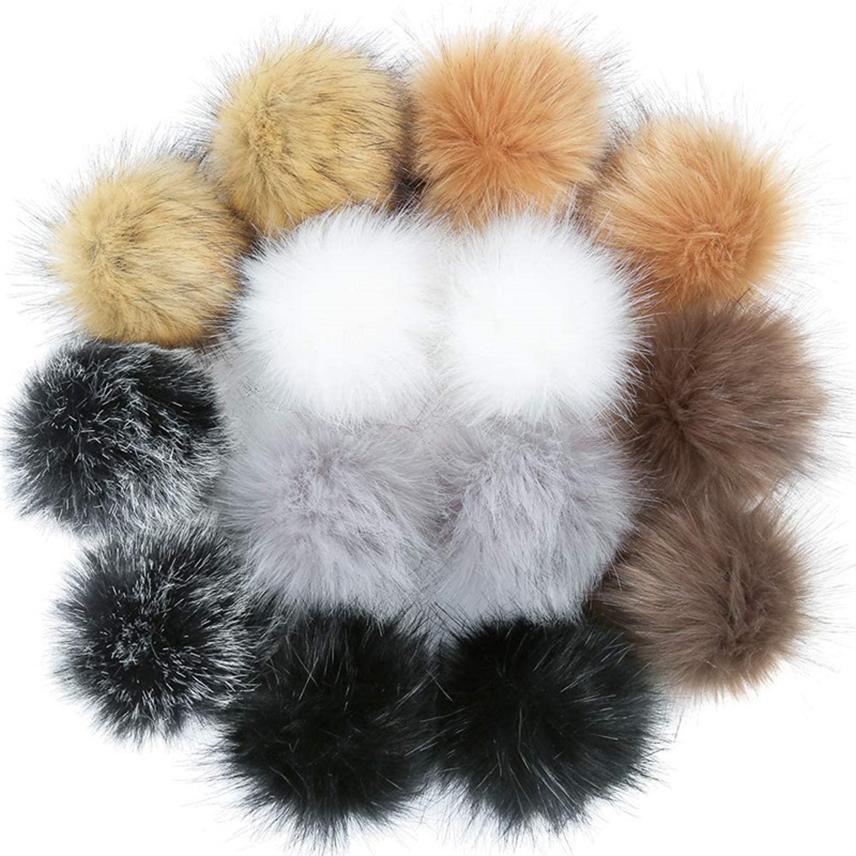 2Pcs Faux Fox Fur Pom-Pom for Hats DIY Crafts Hairball Hat Ball Pompom for Handicrafts with Press Button Toys Accessories