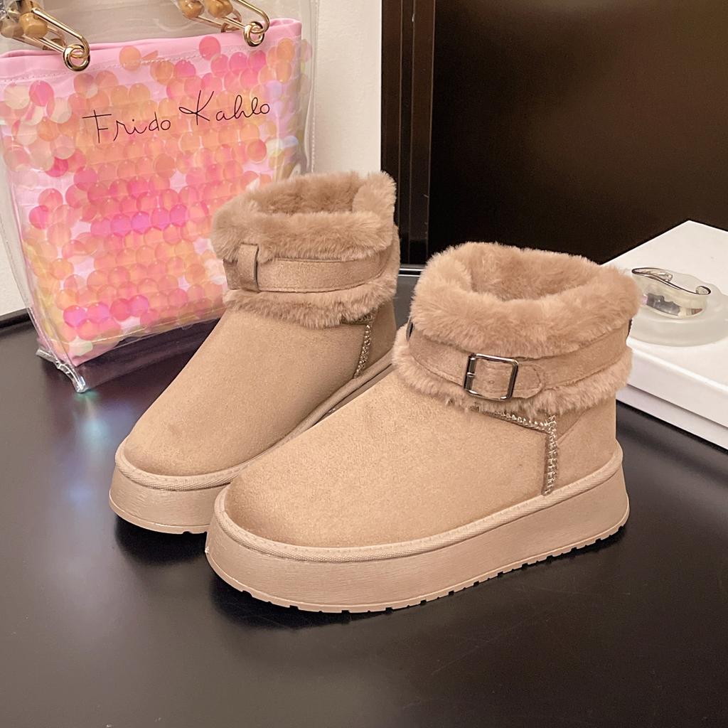 Damen Überweite Plateau Schneestiefel, Plüschgefütterte Winterstiefeletten im koreanischen Stil, Rutschfeste Thermo-Knöchelstiefel für Damen
