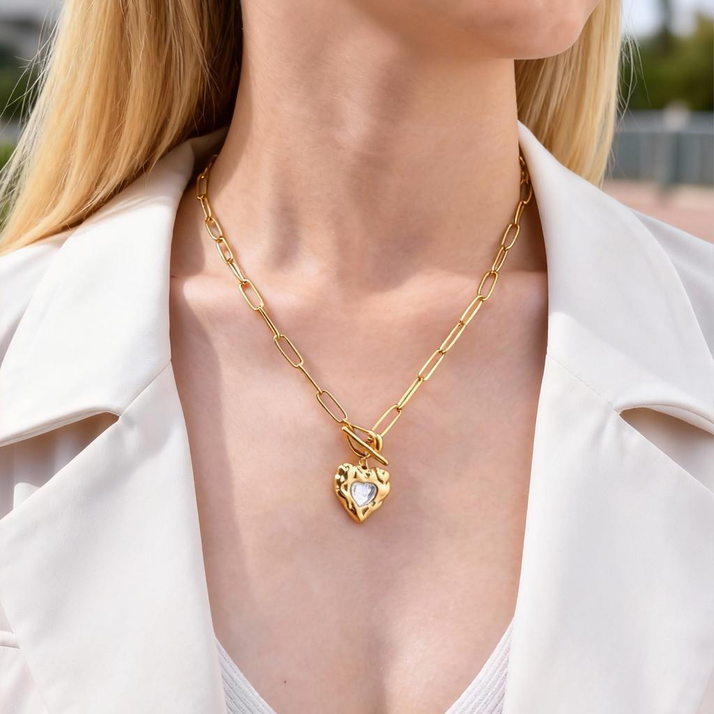Trendy Chic Shell Conch Strawberry Heart Pendant Stainless Steel OT Buckle Square Chain Necklace for Women Jewelry Gifts