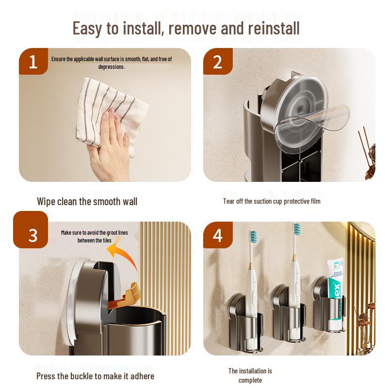 Punch-Free Suction Cup Electric Toothbrush Holder, Wall-Mounted, Removable Bathroom Organizer.
