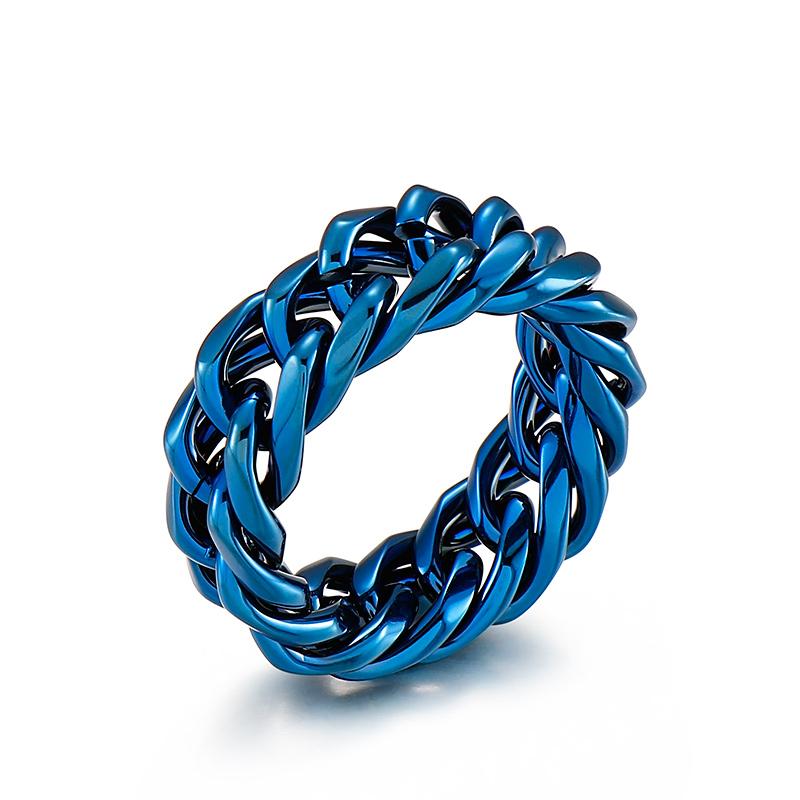 Kalen Smooth 8/9mm High-Quality Stainless Steel Cuban Link Rings for Men Multicolor Couple Anillos Trend Jewelry Bicycle Chain